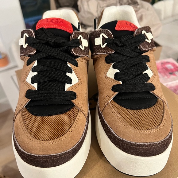 Brown and Red Sneakers with Black Laces